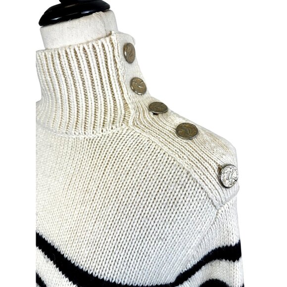 Striped Turtleneck Sweater with Shoulder Button Detail Nautical French Girl S - Picture 6 of 8